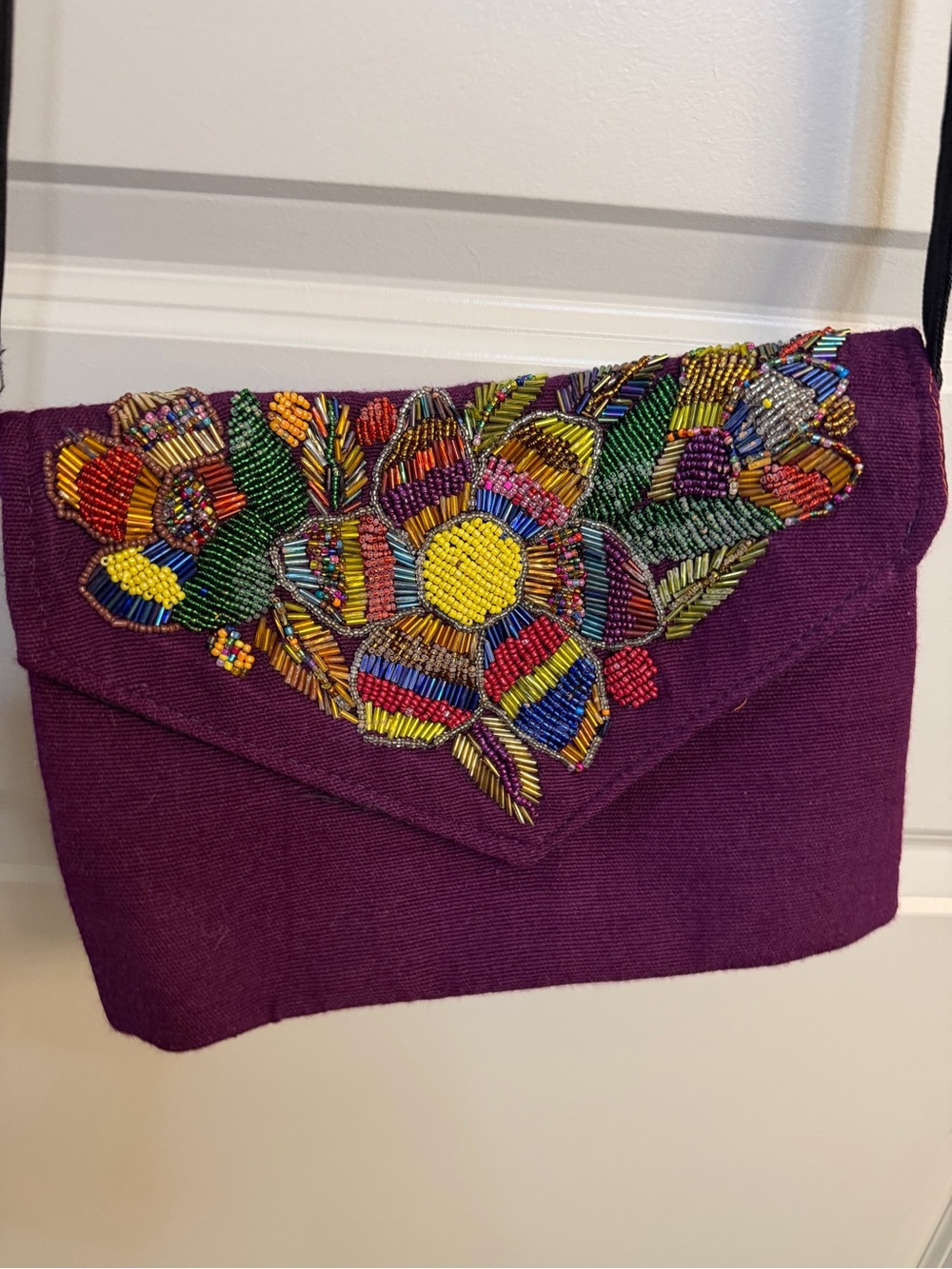 Beaded Floral Envelope Wristlet in Purple